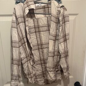 Plaid Men's Shirt in Brown and Cream